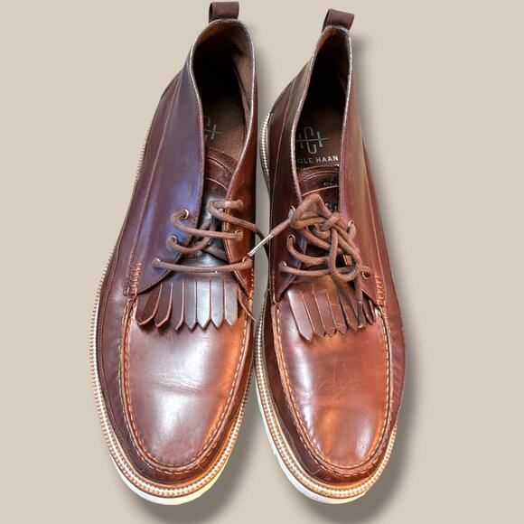 Men\'s 12 COLE HAAN American Classics Kiltie Chukka Brown Leather Boots  EUC main image 9